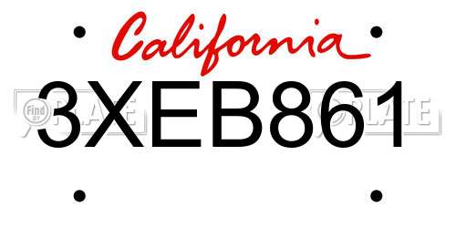 3XEB861 California License Plate