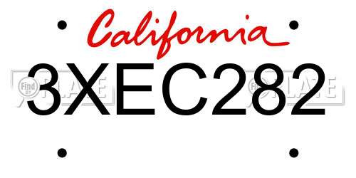 3XEC282 California License Plate