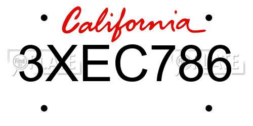 3XEC786 California License Plate