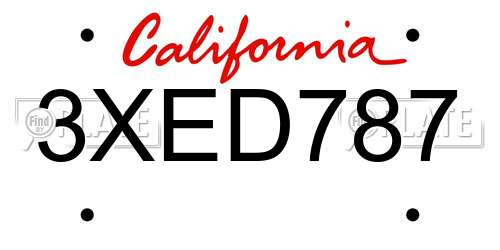 3XED787 California License Plate
