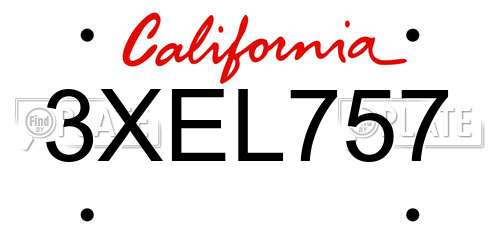 3XEL757 California License Plate