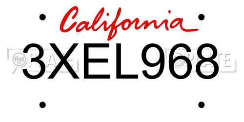3XEL968 California License Plate