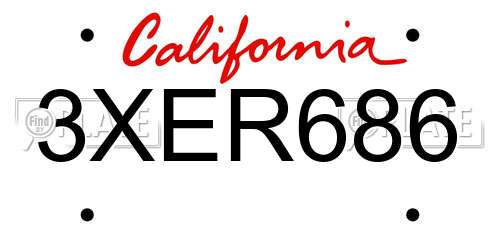 3XER686 California License Plate