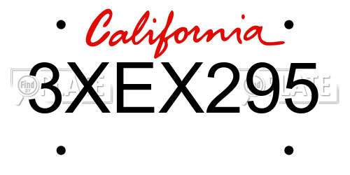 3XEX295 California License Plate