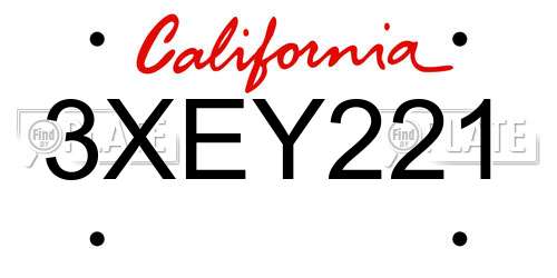 3XEY221 California License Plate
