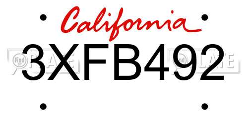 3XFB492 California License Plate
