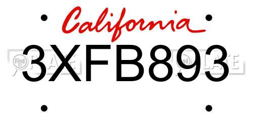3XFB893 California License Plate