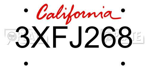 3XFJ268 California License Plate