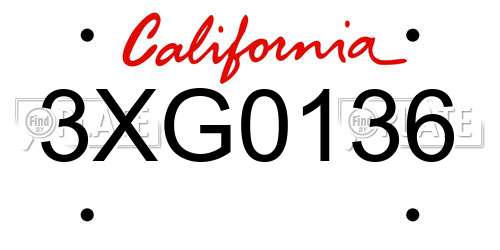 3XG0136 California License Plate