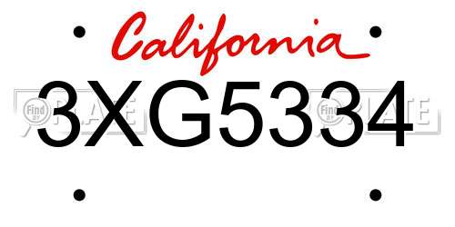 3XG5334 California License Plate