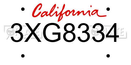 3XG8334 California License Plate