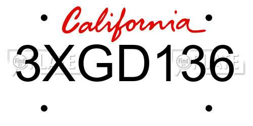 3XGD136 California License Plate