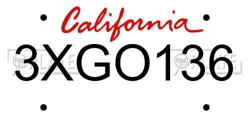 3XGO136 California License Plate