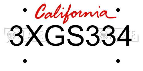3XGS334 California License Plate