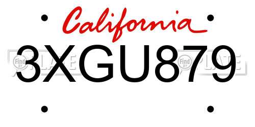 3XGU879 California License Plate