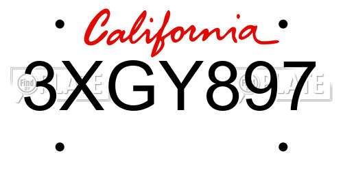 3XGY897 California License Plate