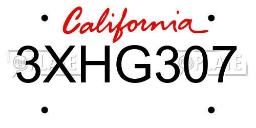 3XHG307 California License Plate