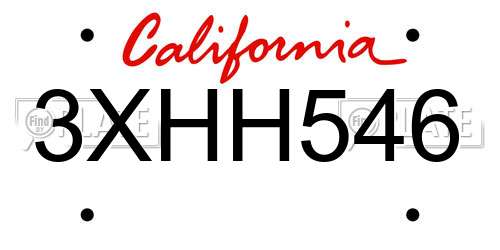 3XHH546 California License Plate