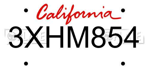 3XHM854 California License Plate