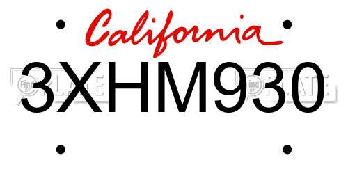 3XHM930 California License Plate