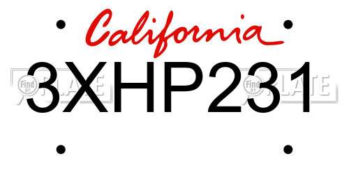3XHP231 California License Plate