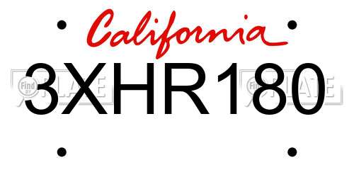 3XHR180 California License Plate