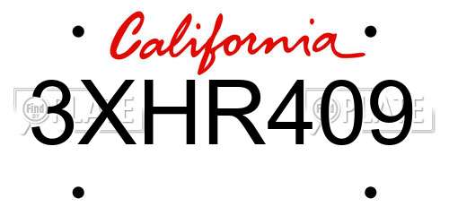 3XHR409 California License Plate