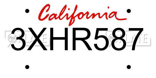 3XHR587 California License Plate