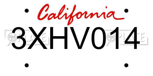 3XHV014 California License Plate