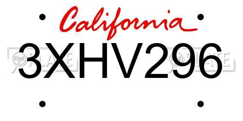 3XHV296 California License Plate