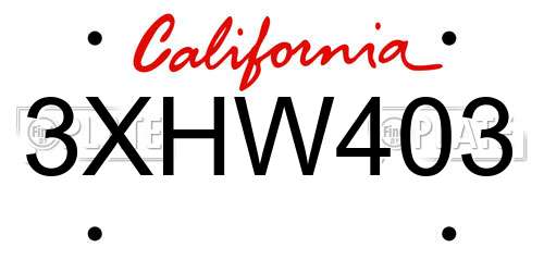 3XHW403 California License Plate