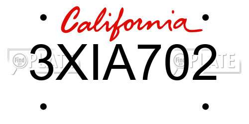 3XIA702 California License Plate
