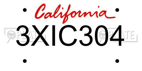 3XIC304 California License Plate