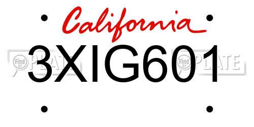 3XIG601 California License Plate