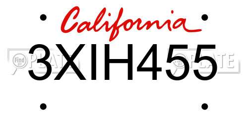 3XIH455 California License Plate