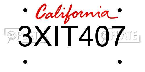 3XIT407 California License Plate
