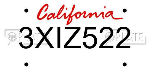 3XIZ522 California License Plate