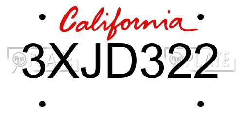 3XJD322 California License Plate