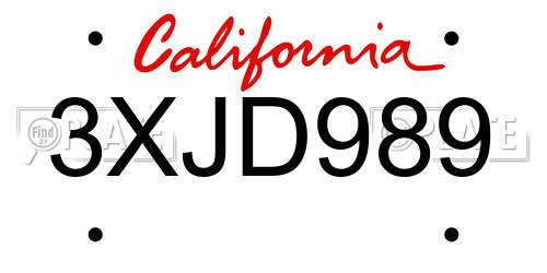 3XJD989 California License Plate