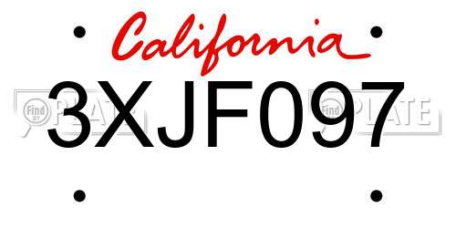 3XJF097 California License Plate
