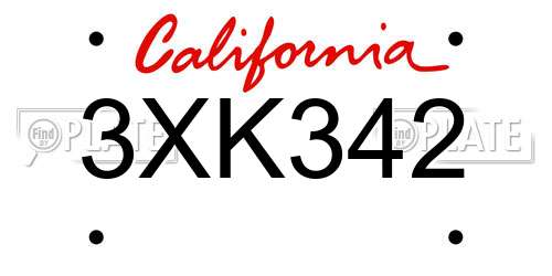 3XK342 California License Plate