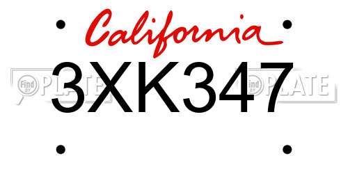 3XK347 California License Plate