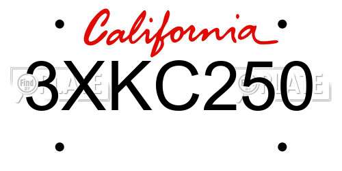 3XKC250 California License Plate