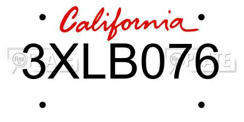 3XLB076 California License Plate