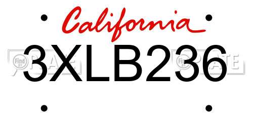 3XLB236 California License Plate