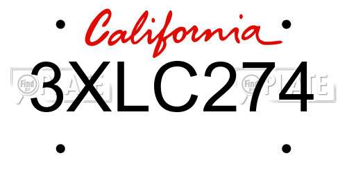 3XLC274 California License Plate