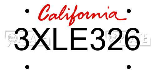 3XLE326 California License Plate