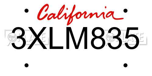 3XLM835 California License Plate