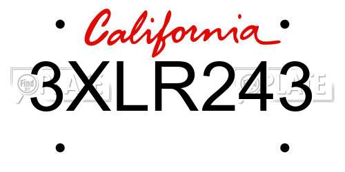 3XLR243 California License Plate