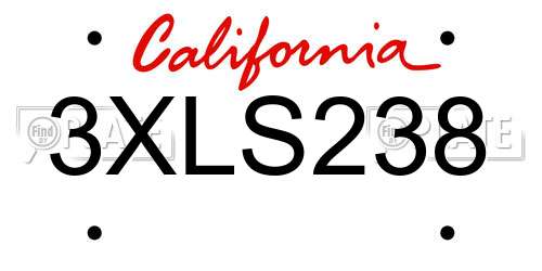 3XLS238 California License Plate